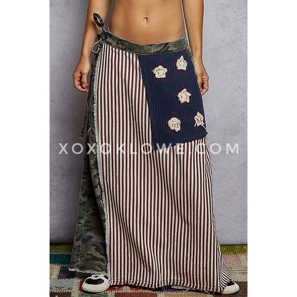 POL Camo Wide Leg Denim Wrap Pants | Maxi Skirt Overlay
